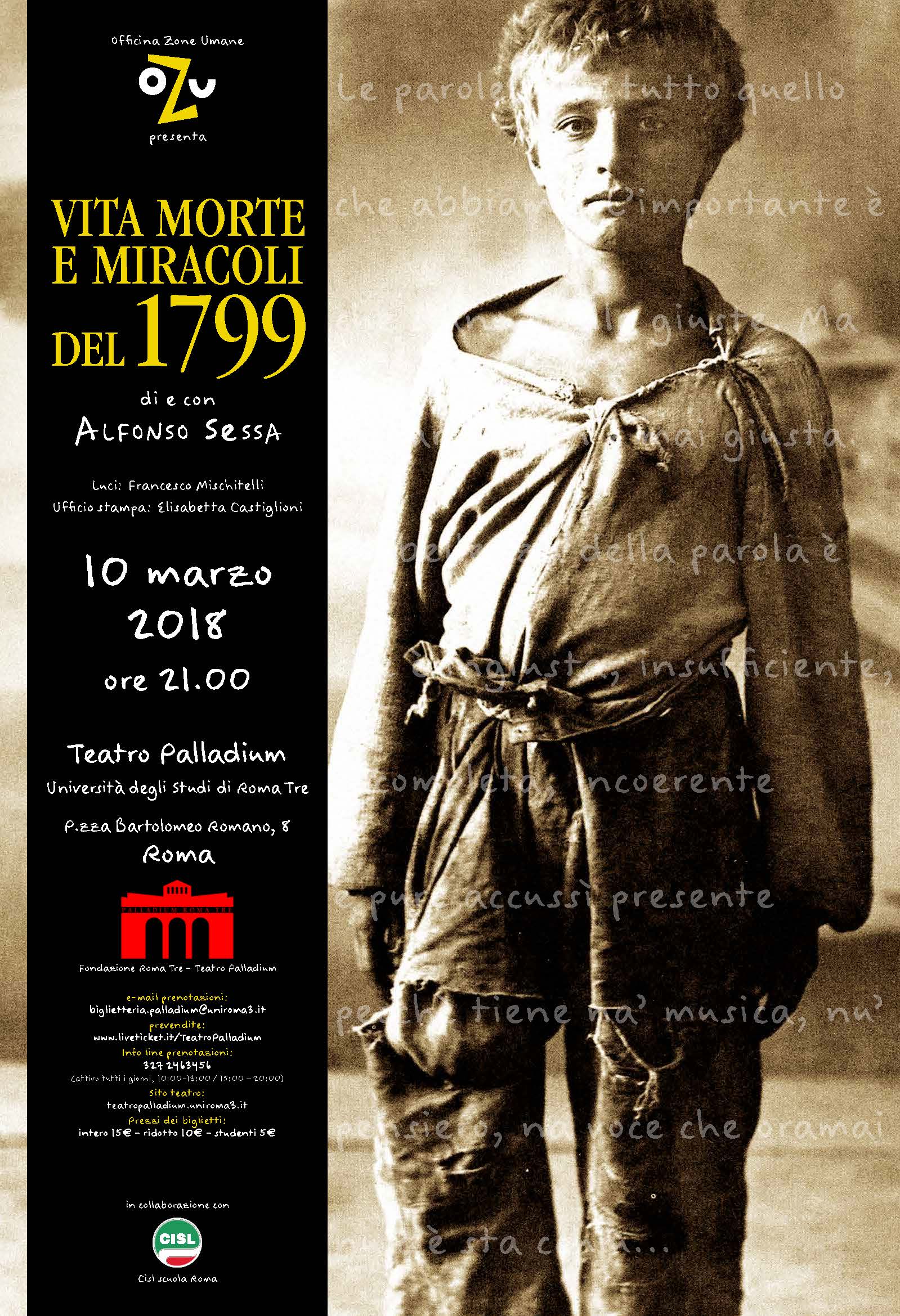 Teatro Palladium Vita morte e miracoli del 1799 Università Roma Tre