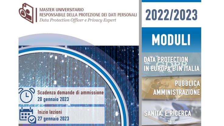 Aperte le iscrizioni al Master Responsabile della protezione dei dati personali Data Protection Officer & Privacy Expert 2022/2023