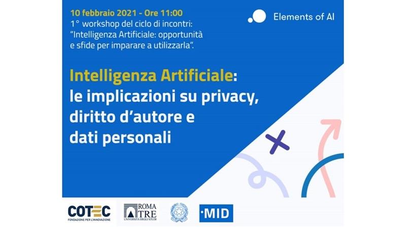 Workshop - Intelligenza Artificiale: le implicazioni su privacy, diritto d'autore e dati personali