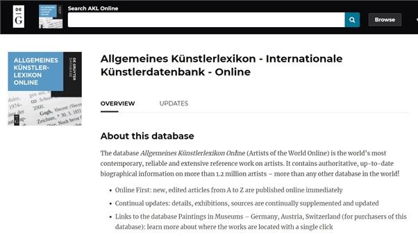 Attivazione dell’abbonamento alla banca dati AKL Online – Allgemeines Künstlerlexikon Online (Artists of the World Online) 