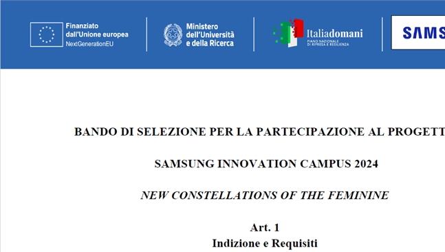 Bando progetto “Samsung Innovation Campus 2024 – NEW CONSTELLATIONS OF THE FEMININE”