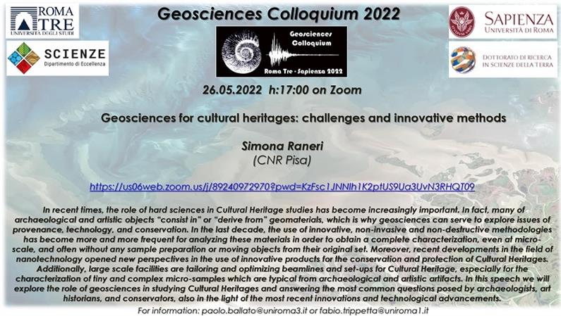 Seminar: Geosciences for cultural heritages: challenges and innovative methods