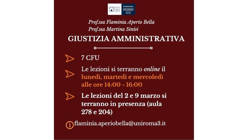 Inizio lezioni Corso di Giustizia Amministrativa