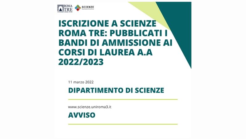 Iscrizione a Scienze Roma Tre: pubblicati i bandi di ammissione ai corsi di laurea a.a 2022/2023