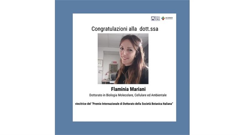 La dott.ssa Flaminia Mariani vincitrice del “Premio Internazionale di Dottorato della Società Botanica Italiana” 