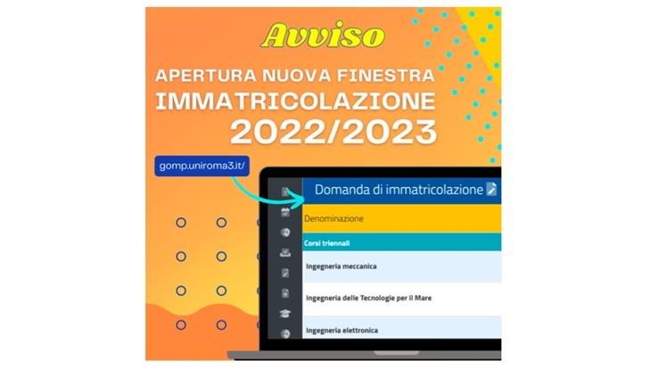 Apertura NUOVA finestra sul sistema GOMP per gli studenti che devono immatricolarsi all’a.a. 2022-2023