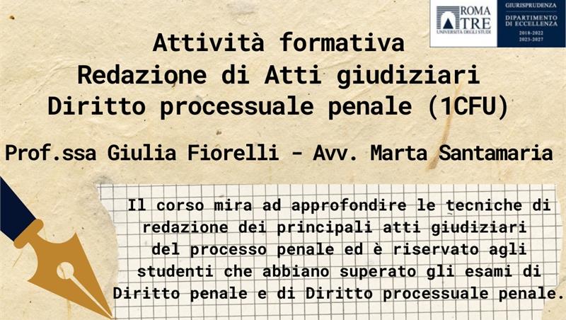 Apertura iscrizioni Attività formativa “Redazione di atti e pareri (sez. Atti) – Diritto processuale penale”