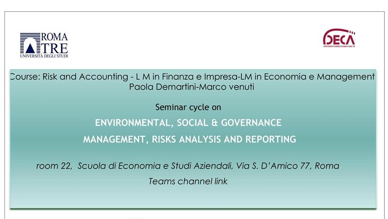 ENVIRONMENTAL, SOCIAL & GOVERNANCE MANAGEMENT, RISKS ANALYSIS AND REPORTING