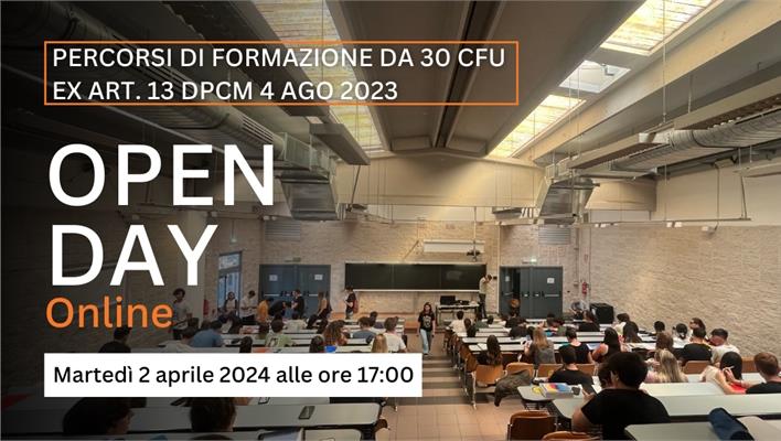 Open Day Online sui Percorsi di formazione 30 CFU - art. 13 DPCM 4 ago 2023