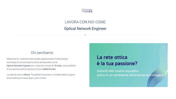 Aperta la selezione per neolaureati/e per il team Rete Ottica GARR   