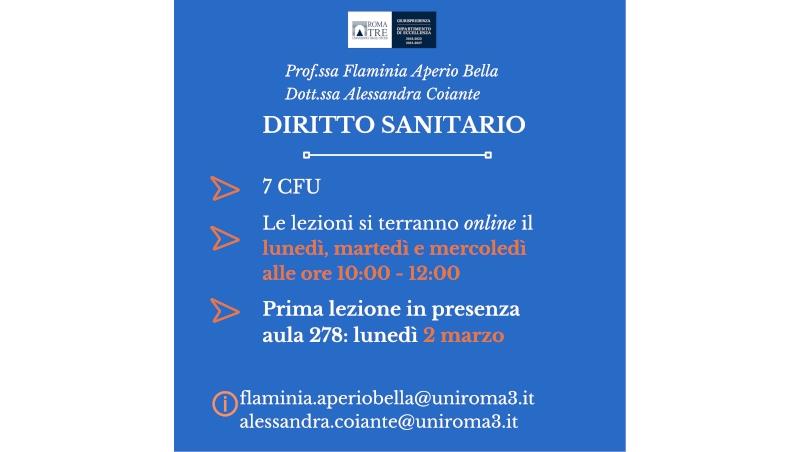 Inizio lezioni Corso di Diritto Sanitario